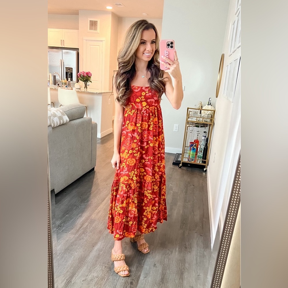 Red floral maxi dress